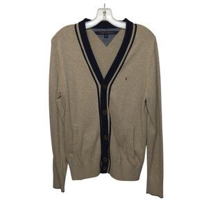 Tommy Hilfiger Mens Cardigan Size S Brown Cotton Knit Grandpa Academia